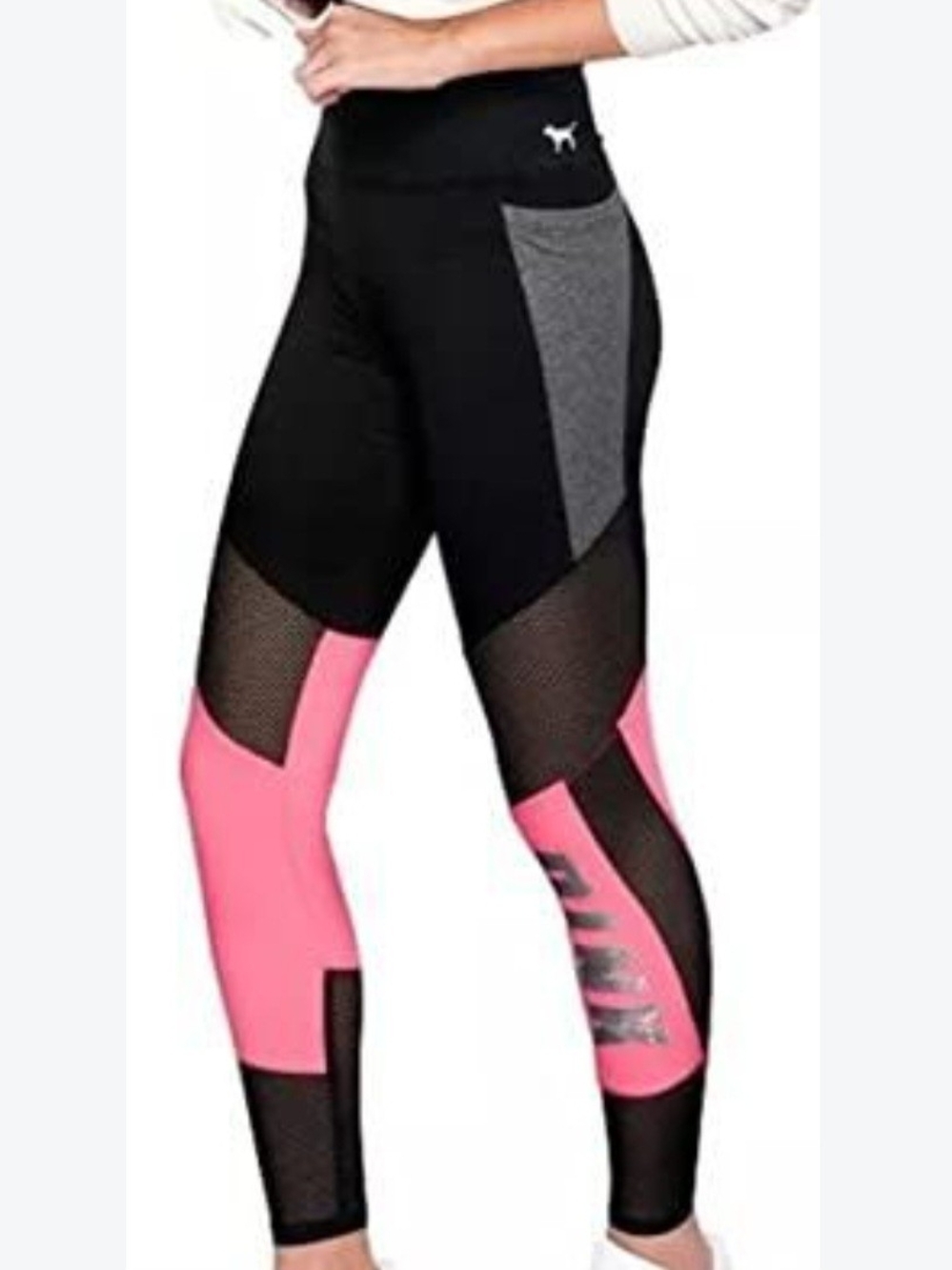 PINK Victoria's Secret Black, Pink & Gray Colorblock Leggings